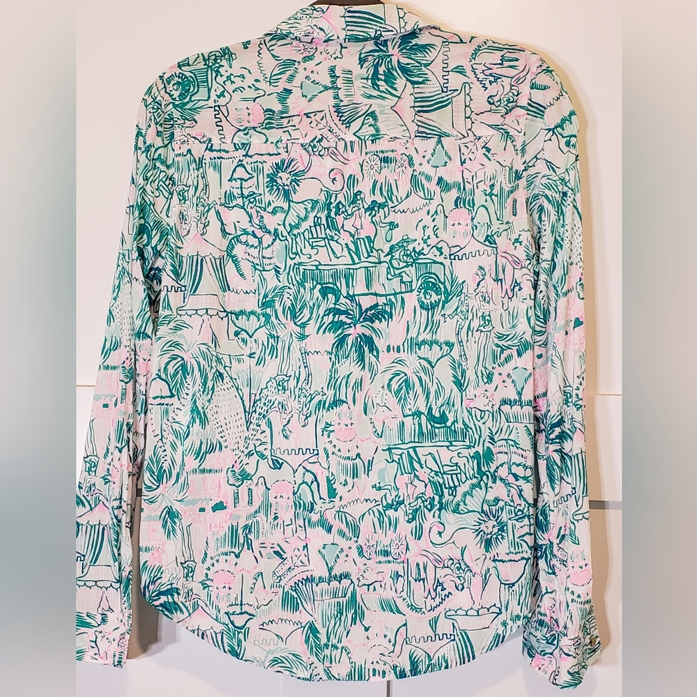 Lily Pulitzer Seaview Button Up Bright Agate Green Colorful Camelflage M… - Picture 13 of 14